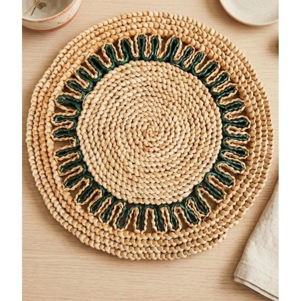 9" Woven Boho Trivet - Placemat - Basket Wall Decor